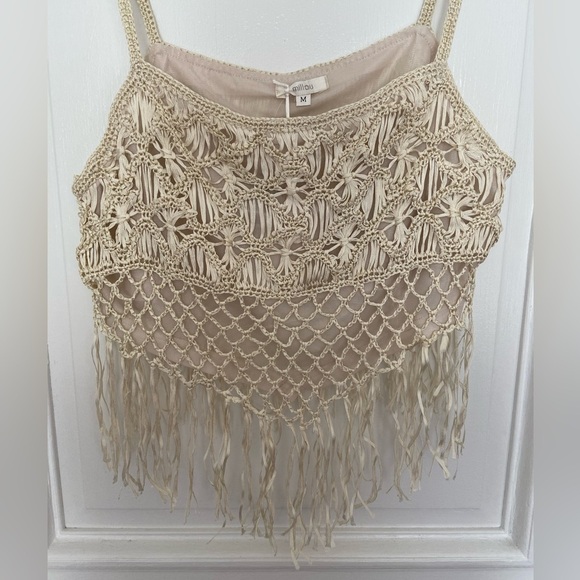 NWT Millau Crochet Cream Eclectic Unique Festival Bohemian Fringe Crop Tank Top - Picture 4 of 15